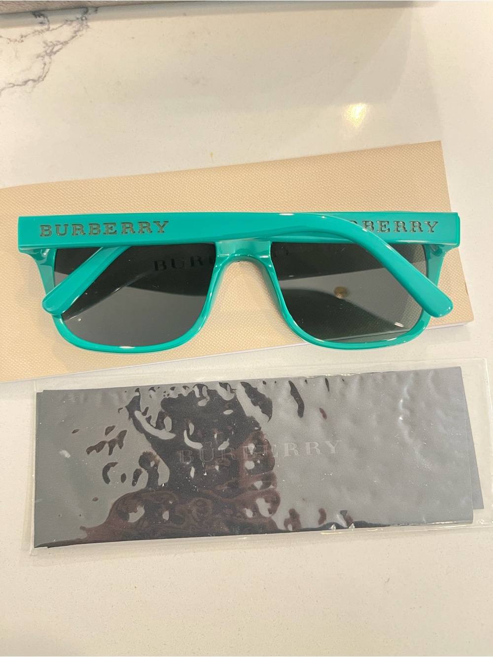 Burberry Sunglasses BE4140 Teal Green Rectangular Grey Sunnies Designer Woman